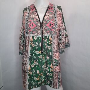 💗 $5 in BUNDLE💗 Floral Boho Patchwork Blouse zipper front Sz L